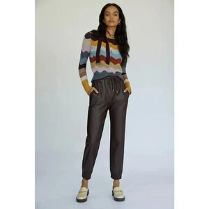 Anthropologie Women's Small Black Sleek Faux Leather Elastic Waist Joggers‎